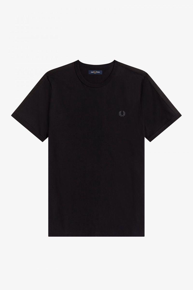 Black Fred Perry Tonal Tape Ringer Men's T Shirts | PH 1789KORI